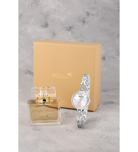 Polo Air Vintage Kadın Kol Saati 55 ml Parfüm Hediyelik Kutusunda Set Gümüş Pembe Renk ST-2202S4