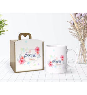 BK Gift Kişiye Özel Ahşap Kutuda Anneler Günü Temalı Bugün Günlerden Annem Tasarımlı Beyaz Kupa Bardak-1