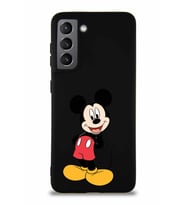 Samsung Galaxy S21 Soft Premier Kapak Mickey Mouse-B Tasarımlı Silikon Kılıf - Siyah (Şeffaf)