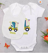 BK Kids Kişiye Özel İsimli Bebek Body Zıbın ve Mama Önlüğü Hediye Seti - Model 37