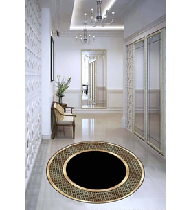 Siyah Gold Çerçeveli Kaymaz Tabanlı Yuvarlak Halı AR728 - 100 x 100 cm