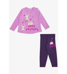 Breeze Kız Bebek Taytlı Takım Tavşan Baskılı 9 Ay-3 Yaş, Lila