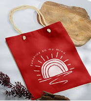 BK Gift Yaz Temalı Kırmızı Halat Saplı Kumaş Plaj Çantası -22, Baskılı Omuz Çantası, Alışveriş Çantası, Arkadaşa Hediye, Sevgiliye Hediye