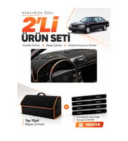 MERCEDES W140 (1991-1998) Uyumlu Torpido Örtüsü + Tay Tüyü Bagaj Çantası + Sticker Seti - Siyah Kahverengi