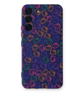 Samsung Galaxy S22 Plus Uyumlu Lansman Kılıf Hello Kitty Tasarımlı İçi Kadife Kapak-Mor (Şeffaf)