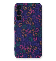 Samsung Galaxy S22 Plus Uyumlu Lansman Kılıf Hello Kitty Tasarımlı İçi Kadife Kapak-Mor (Şeffaf)