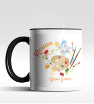 Kişiye Özel Ressam Tasarımlı Siyah Kupa (Siyah - Beyaz)