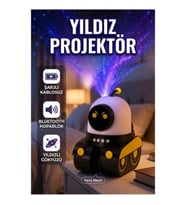 Robot Tasarımlı Bluetooth Hoparlörlü Yıldızlı Gökyüzü Projektör Gece Lambası