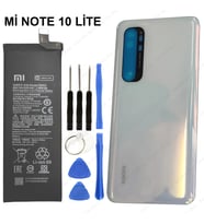 Xiaomi Mi Note 10 Lite Uyumlu Arka Cam Kapak Batarya Pil Kapağı Beyaz + Mi Note 10 Lite Batarya Pil Bm52 + Tamir Montaj Set