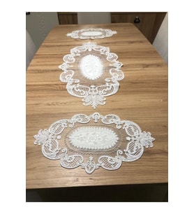 Salon Oda Takımı Dantelli Runner Set Üç Parça