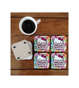 Ghostbastır Design Hello Kitty Dekoratif Ahşap Bardak Altlığı Seti 023
