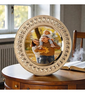 Kişiye Özel Fotoğraf Basklı Metal Tabak Plaket Gül Desenli Gold ve Gümüş Model 25 CM (Altın)