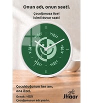 İsme Özel Yeşil Gülen Yüz Çocuk Odası Duvar Saati Orta Boy 30 cm Beyaz Camlı Sessiz