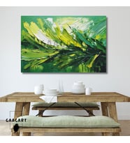 Tekli Yatay Kanvas Duvar Tablosu Yemyeşil Fırça Darbeleri