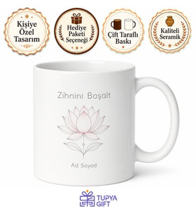 Zihnini Boşalt Temalı Minimalist Lotus Çiçeği Seramik Kupa Bardak Hediye