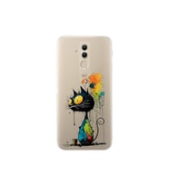Huawei Mate 20 Lite ile Uyumlu Splash Kedi Tasarımlı Şeffaf Silikon Kılıf