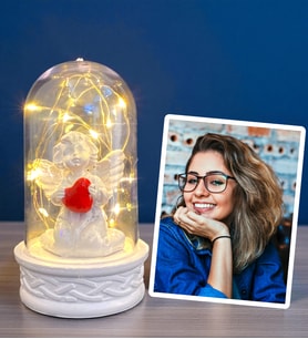 Size Özel Fotoğraflı Hediye Seti Led Işıklı Fanus ve Fotoğraf - Kişiye Özel Hediye Seti (Model 2)