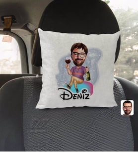 BK Gift Kişiye Özel İsimli Erkek Karikatürlü Kare Araç Koltuk Yastığı-2