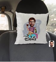 BK Gift Kişiye Özel İsimli Erkek Karikatürlü Kare Araç Koltuk Yastığı-2