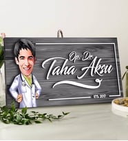 BK Gift Kişiye Özel Doktor Karikatürlü Gri Dekoratif Ahşap Tabela-2