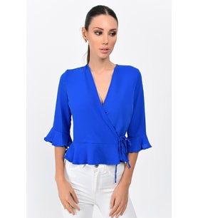 9363028 Kobe Kruvaze Eteği Kolu Fırfırlı Capri Kol Bluz SAKS