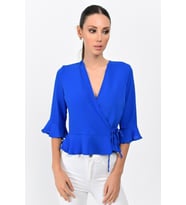 9363028 Kobe Kruvaze Eteği Kolu Fırfırlı Capri Kol Bluz SAKS