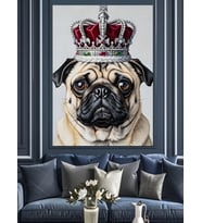 Kral Taçlı Pug Köpeği Komik Dekoratif Kanvas - Mdf Ahşap Tablo