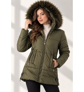 Dewberry Kadın %100 Polyester Kaban Koyu Haki Z9668 Günlük Dış Giyim, Şehir ve Ofis Stili, Seyahat Gardırobu