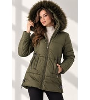 Dewberry Kadın %100 Polyester Kaban Koyu Haki Z9668 Günlük Dış Giyim, Şehir ve Ofis Stili, Seyahat Gardırobu