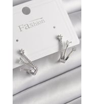 Pirinç Gümüş Renk Zirkon Taşlı Kadın Küpe - TJ-BKP9964
