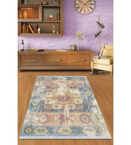 Mavi Vintage Dokuma Pamuk Tabanlı Kaymaz Kilim KLM103