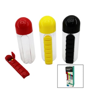 İLAÇ KUTULU PLASTİK SULUK MATARA RENKLİ BARDAK KAPAKLI 600ML (5343)