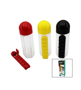 İLAÇ KUTULU PLASTİK SULUK MATARA RENKLİ BARDAK KAPAKLI 600ML (5343)