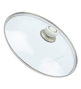 Tencere İle Uyumlu Sahan Tava Cam Kapağı Kapak 32 cm Beyaz Tutma Tepesi