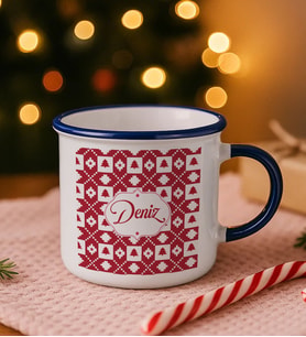 BK Gift Kişiye Özel İsimli Yılbaşı Tasarımlı Lacivert Emaye Kupa Bardak -13, Arkadaşa Hediye, Yeni Yıl Hediyesi