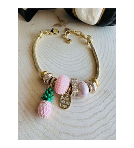 VİDALI, CHARMLARI DEĞİŞTİRİLEBİLİR ANANAS CHARM BİLEKLİK GOLD ACR9038