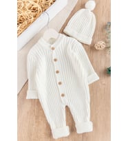 Şapkalı Unisex Kışlık Bereli Bebek Tulum (Krem)