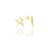 Gümüş Altın Yaldızlı Zirkon Taşlı Yıldız Küpe SGTL12213GOLD