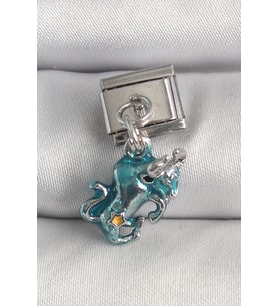 316L Çelik Gümüş Renk Sallantı Mavi Boğa Model Nomination Charm 5886 - HPSBYI8209-6374