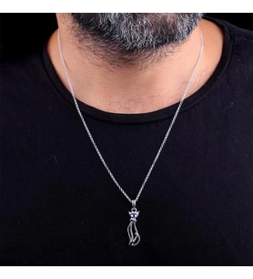 925 Ayar Gümüş Kedi Sembollü Erkek Kolye