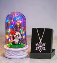 Premium Set Renkli Led Işıklı Fanus ve Gerçek Ametist Taşlı Lotus Kolye (Model 8)