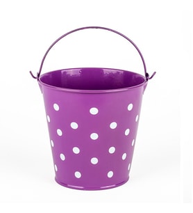 DECORATIVE PAİL DEKORATİF SAPLI METAL KOVA MOR KOVA MOR PUANTİYELİ KOVA KALEMLİK SAKSI MAKYAJ KOVASI