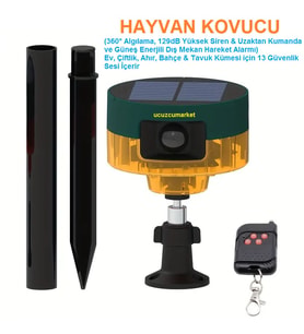 Hayvan Kovucu (Güneş Enerjili-Uzaktan KUMANDALI-360° Algılama 129DB Yüksek Siren-Hareket Algılama)
