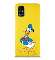 Samsung Galaxy M51 Soft Premier Kapak Donald Duck-C Tasarımlı Silikon Kılıf - Sarı (Şeffaf)