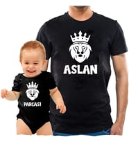 Aslan Parçası Baba oğul Kombin tişört Zıbın (Siyah)