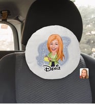 BK Gift Kişiye Özel İsimli Kadın Asistan Karikatürlü Yuvarlak Araç Koltuk Yastığı-2