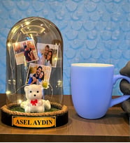 Size Özel Tasarım Led Işıklı Fanus ve Turkuaz Kupa Bardak Hediye Seti (Model 3)