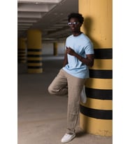 Bisiklet Yaka %100 Pamuklu Basic Oversize (Geniş Model) T-shirt (Mavi)