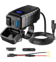 Lexroo Motosiklet Hızlı Şarj Cihazı 12V-24V Su Geçirmez Çift USB Type-C PD Hızlı Şarj Portu Gidon