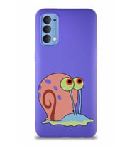 Oppo Reno 4 Soft Premier Kapak Salyangoz Gary Tasarımlı Silikon Kılıf - Mor (Şeffaf)